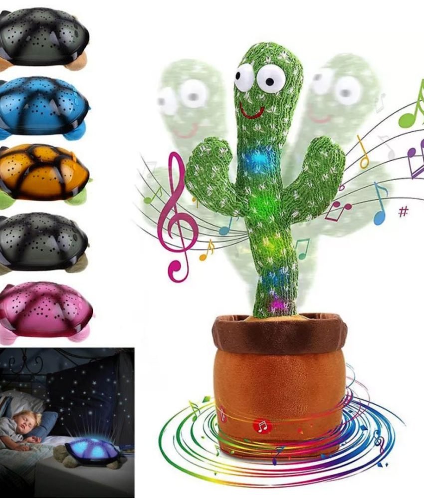 Proiector broasca testoasa cu lumini si muzica + Jucarie interactiva Cactus, danseaza, vorbeste, repeta ce spune copilul!