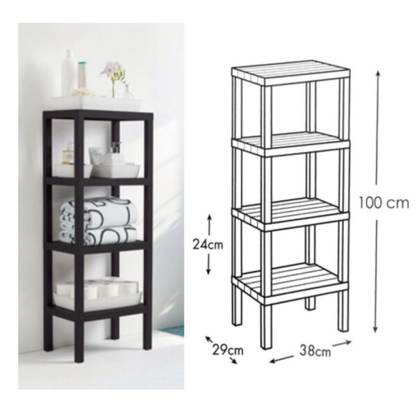 Etajera Ombeg 4 rafturi, aspect lemn, pentru interior sau exterior, baie/balcon/terasa