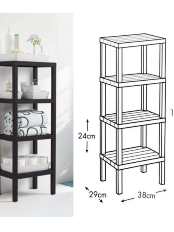 Etajera Ombeg 4 rafturi, aspect lemn, pentru interior sau exterior, baie/balcon/terasa