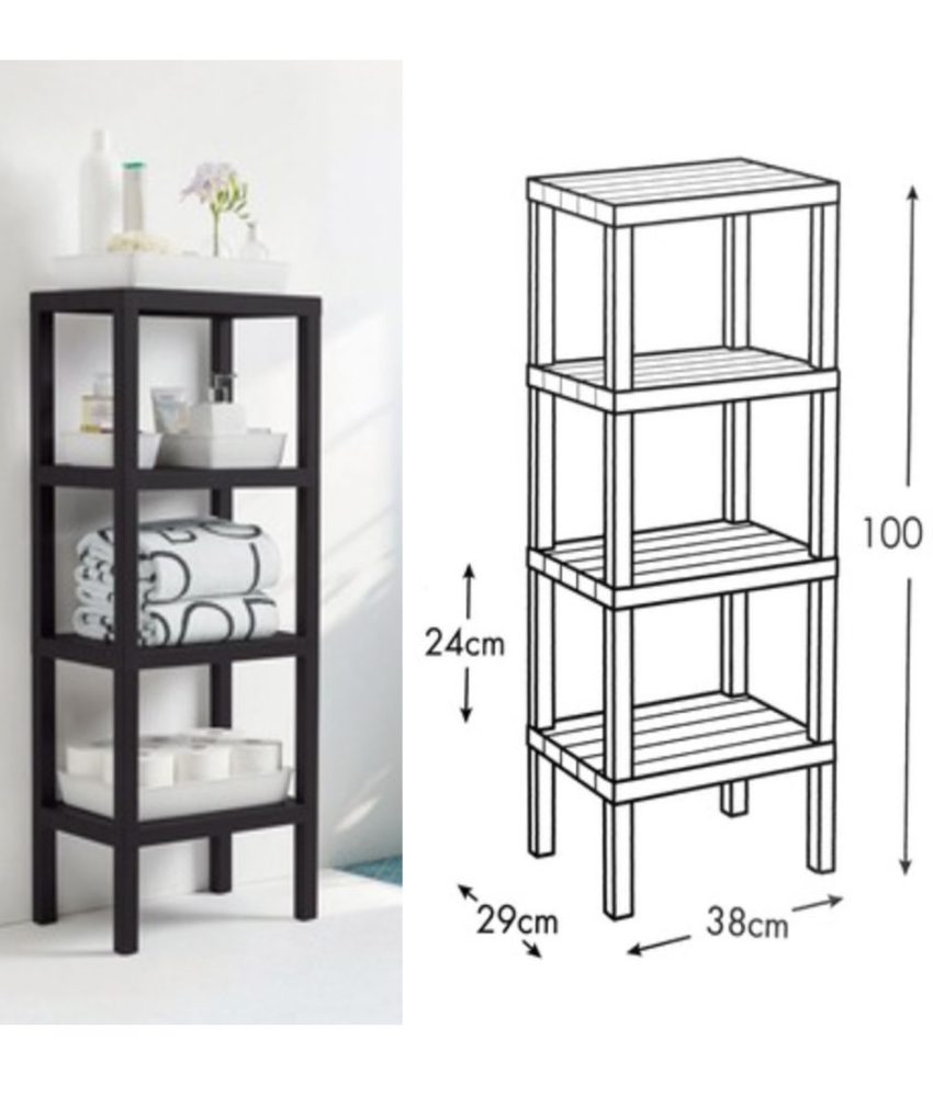 Etajera Ombeg 4 rafturi, aspect lemn, pentru interior sau exterior, baie/balcon/terasa