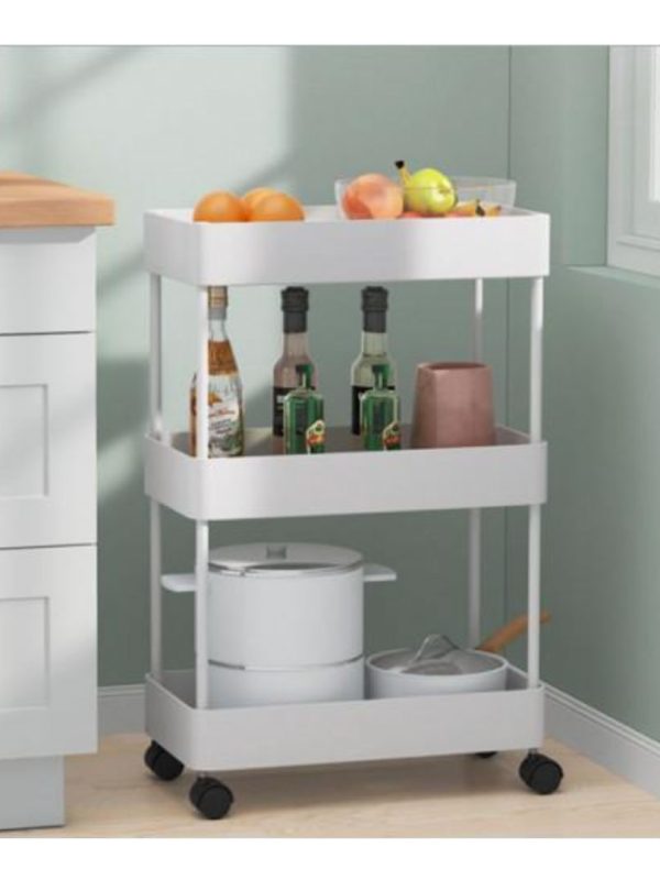 Raft cu 3 niveluri pentru servire sau depozitare, include 4 roti