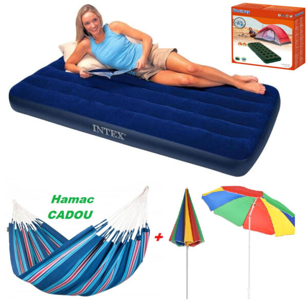 Saltea gonflabila Bestway Horizon, pentru interior/exterior + Umbrela de plaja + Hamac columbian, multicolor 80x200 cm!