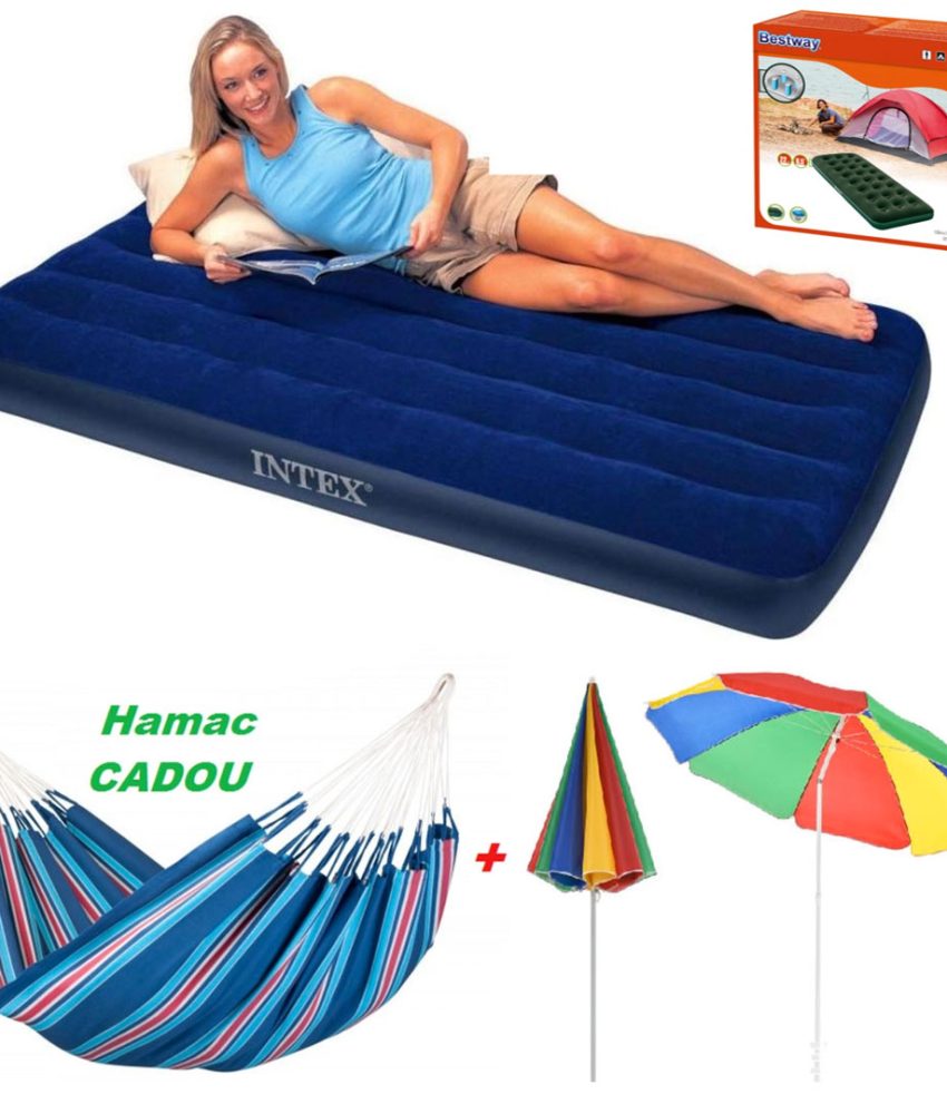 Saltea gonflabila Bestway Horizon, pentru interior/exterior + Umbrela de plaja + Hamac columbian, multicolor 80x200 cm!