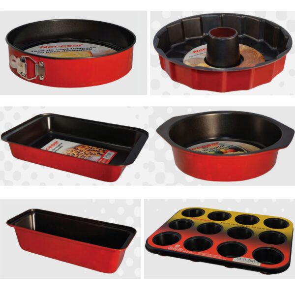 Pachet 6 tavi teflonate pentru cuptor: tava cu baza detasabila, forma de copt con, tava cu manere, tava cuptor, tava cozonac, tava 12 briose