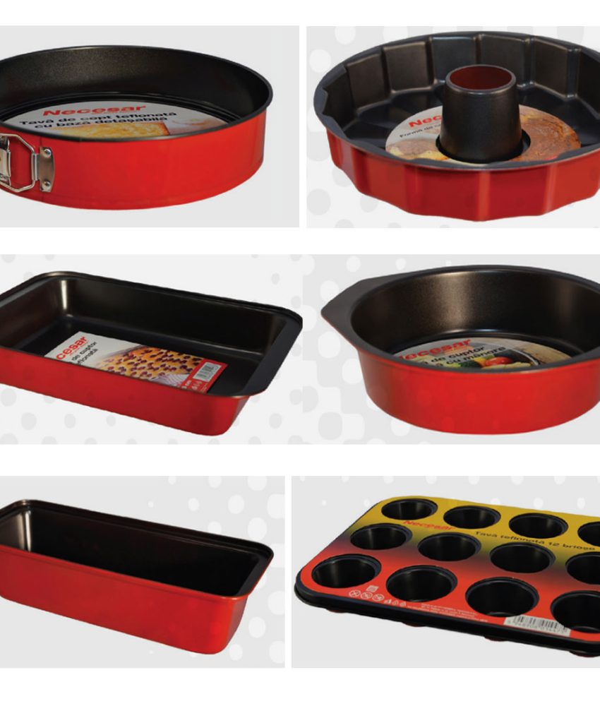 Pachet 6 tavi teflonate pentru cuptor: tava cu baza detasabila, forma de copt con, tava cu manere, tava cuptor, tava cozonac, tava 12 briose