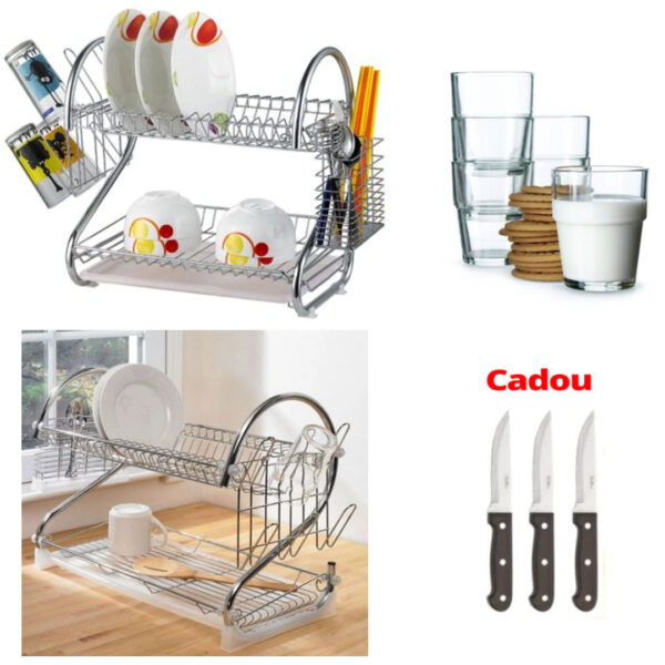 Suport de vase pentru bucatarie inox + Set 6 Pahare + CADOU Set 3 Cutite inox!