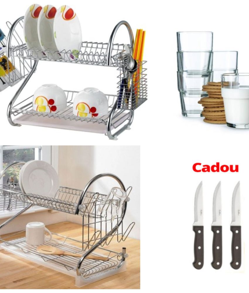 Suport de vase pentru bucatarie inox + Set 6 Pahare + CADOU Set 3 Cutite inox!