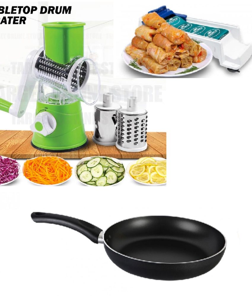 Razatoare Tabletop Drum cu 3 lame interschimbabile din inox + Tigaie teflon + Aparat profesional de rulat sarmale