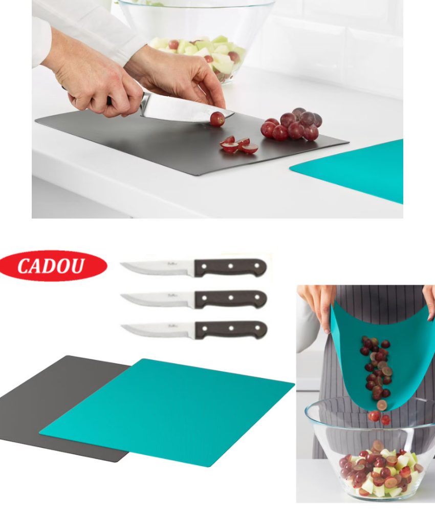 Set 2 tocatoare bucatarie, flexibile, antiaderente, gri/turcoaz 28x36 cm + CADOU Set 3 cutite inox