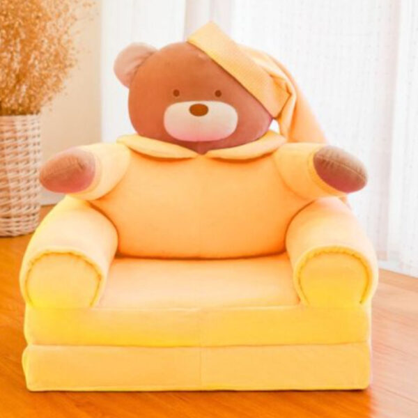 Fotoliu din plus, Teddy Bear, 80cm, extensibil, galben/roz