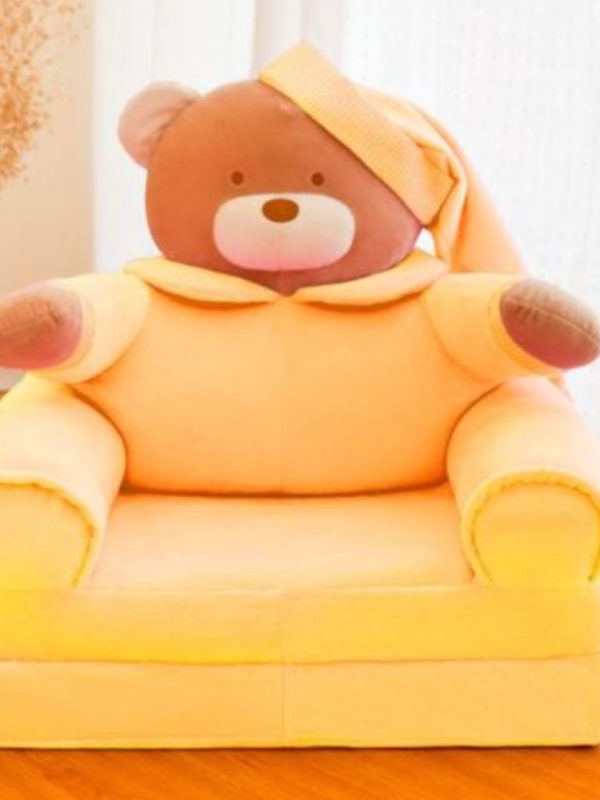 Fotoliu din plus, Teddy Bear, 80cm, extensibil, galben/roz