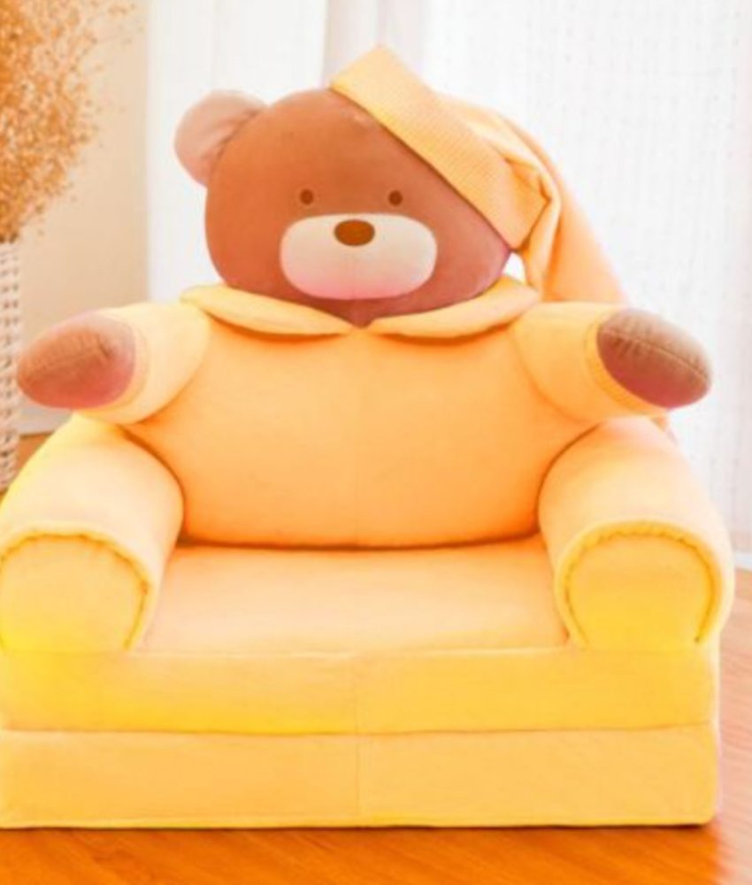 Fotoliu din plus, Teddy Bear, 80cm, extensibil, galben/roz