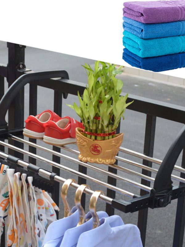 Uscator de haine pliabil cu prindere calorifer/balcon + Set 4 Prosoape bumbac 100%, 50x90cm, diferite culori!