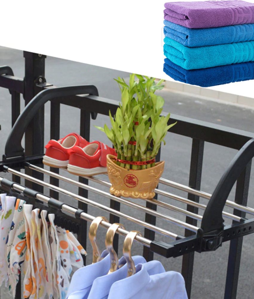 Uscator de haine pliabil cu prindere calorifer/balcon + Set 4 Prosoape bumbac 100%, 50x90cm, diferite culori!