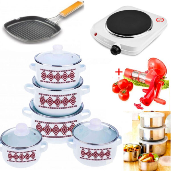 Vanora 10 piese + Aragaz electric + Aparat de rosii + Tigaie grill + Cadou Set vase inox 10 piese!