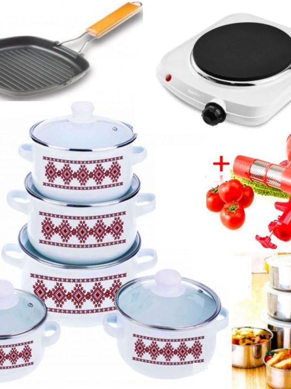 Vanora 10 piese + Aragaz electric + Aparat de rosii + Tigaie grill + Cadou Set vase inox 10 piese!