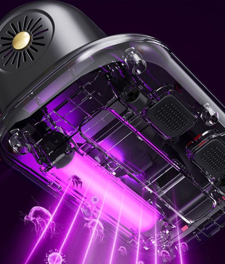 Aspirator portabil antiacarieni si praf cu acumulator, putere 100W, tehnologie UV-C, 8Kpa, zgomot redus, rosu