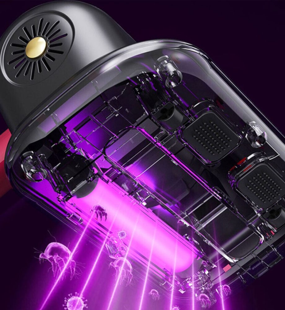 Aspirator portabil antiacarieni si praf cu acumulator, putere 100W, tehnologie UV-C, 8Kpa, zgomot redus, rosu