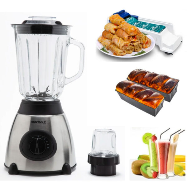 Blender de masa Heinner HBL-500R, 500W, 2 viteze+Pulse, Bol 1.5 L, Rasnita, Negru+ Dolmer de facut sarmale + Cadou tava cozonac