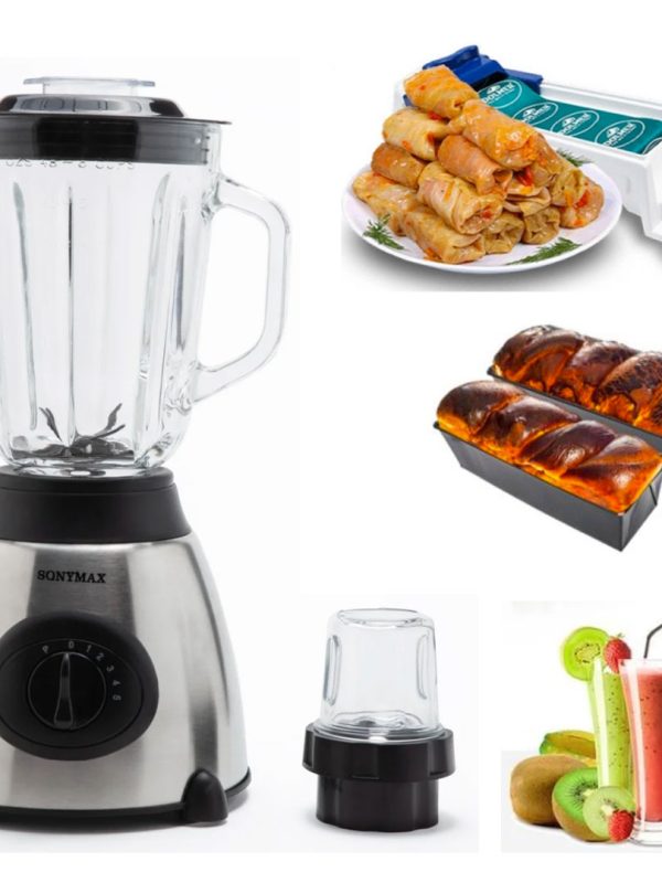 Blender de masa Heinner HBL-500R, 500W, 2 viteze+Pulse, Bol 1.5 L, Rasnita, Negru+ Dolmer de facut sarmale + Cadou tava cozonac