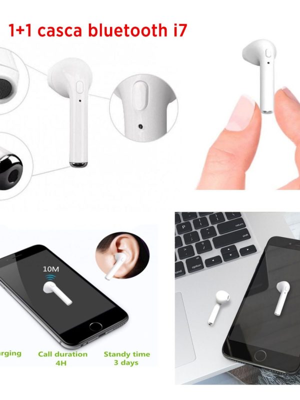 1+1 CADOU! Mini Casca Bluetooth i7 cu design minimalist excelenta pentru a asculta muzica sau a raspunde la telefon!