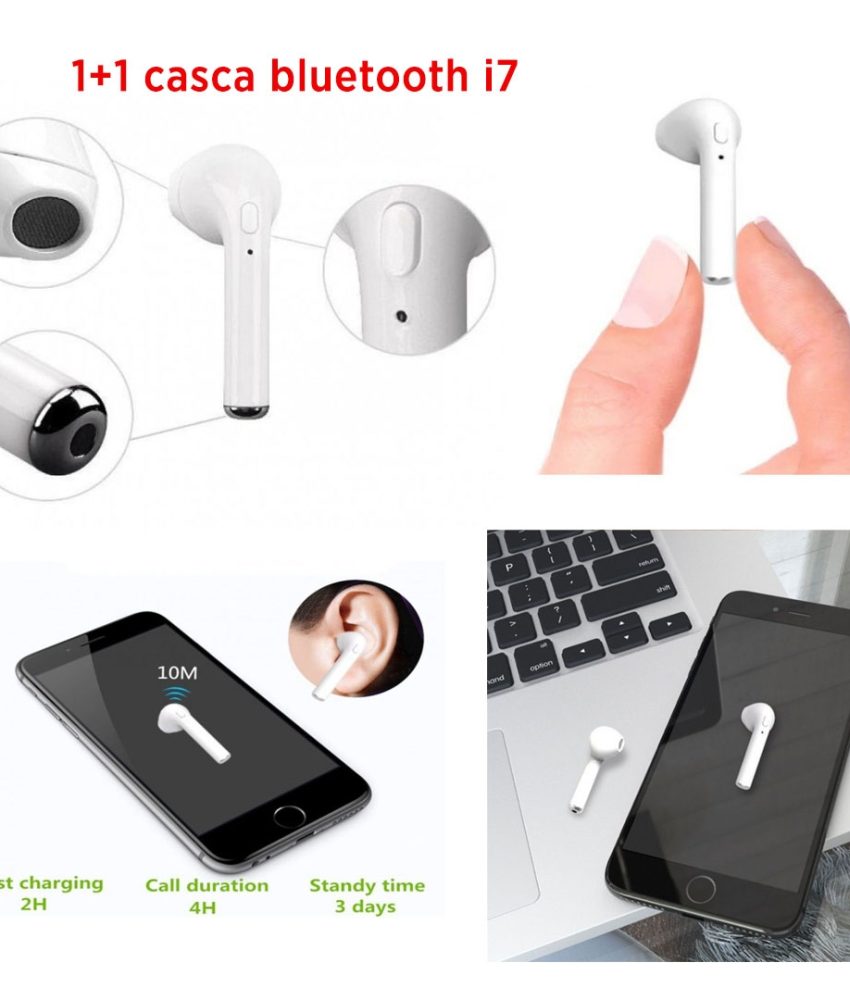 1+1 CADOU! Mini Casca Bluetooth i7 cu design minimalist excelenta pentru a asculta muzica sau a raspunde la telefon!