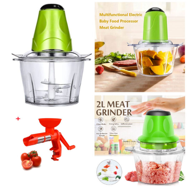 Robot Electric, Toaca Legume, Fructe, Carne, Capacitate 2l, 4 Lame Inox, 250W + Storcator de rosii manual cu sita de inox
