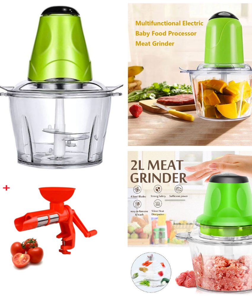 Robot Electric, Toaca Legume, Fructe, Carne, Capacitate 2l, 4 Lame Inox, 250W + Storcator de rosii manual cu sita de inox