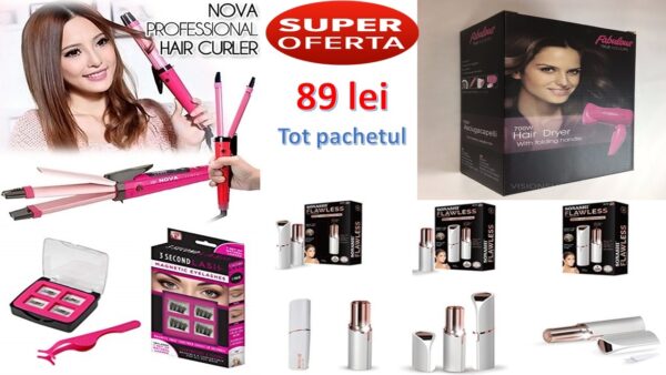 Pachet Beauty Placa ceramica si ondulator 2 in 1+ Epilator Profesional + Gene false + CADOU Uscator par!
