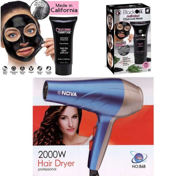 Uscator de par Nova 2000W + Masca neagra puncte negre Black Mask Black Off carbune de bambus