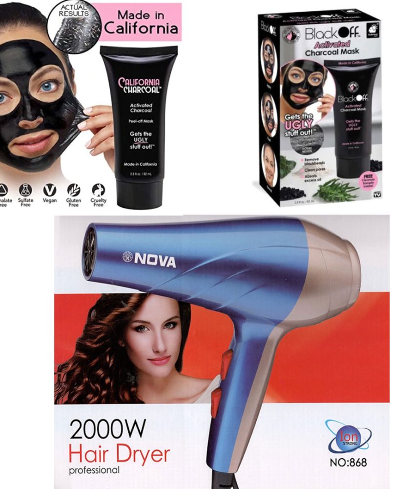 Uscator de par Nova 2000W + Masca neagra puncte negre Black Mask Black Off carbune de bambus