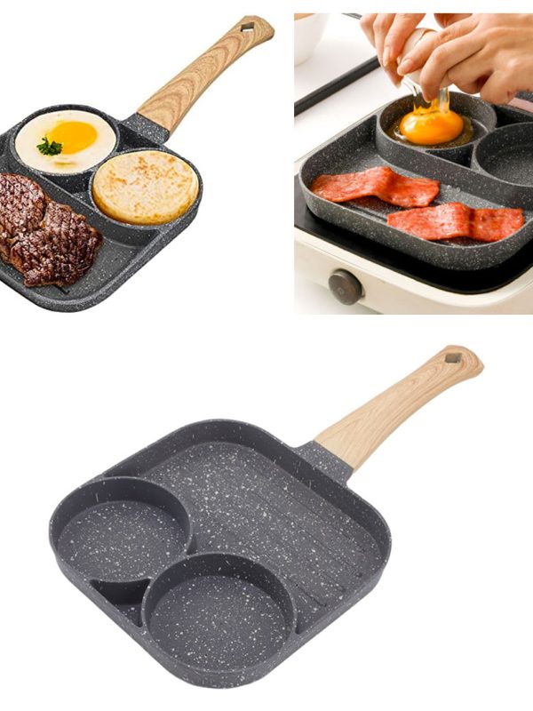 Tigaie antiaderenta cu 2 compartimente si zona de grill, material aliaj de aluminiu, Frying Pan