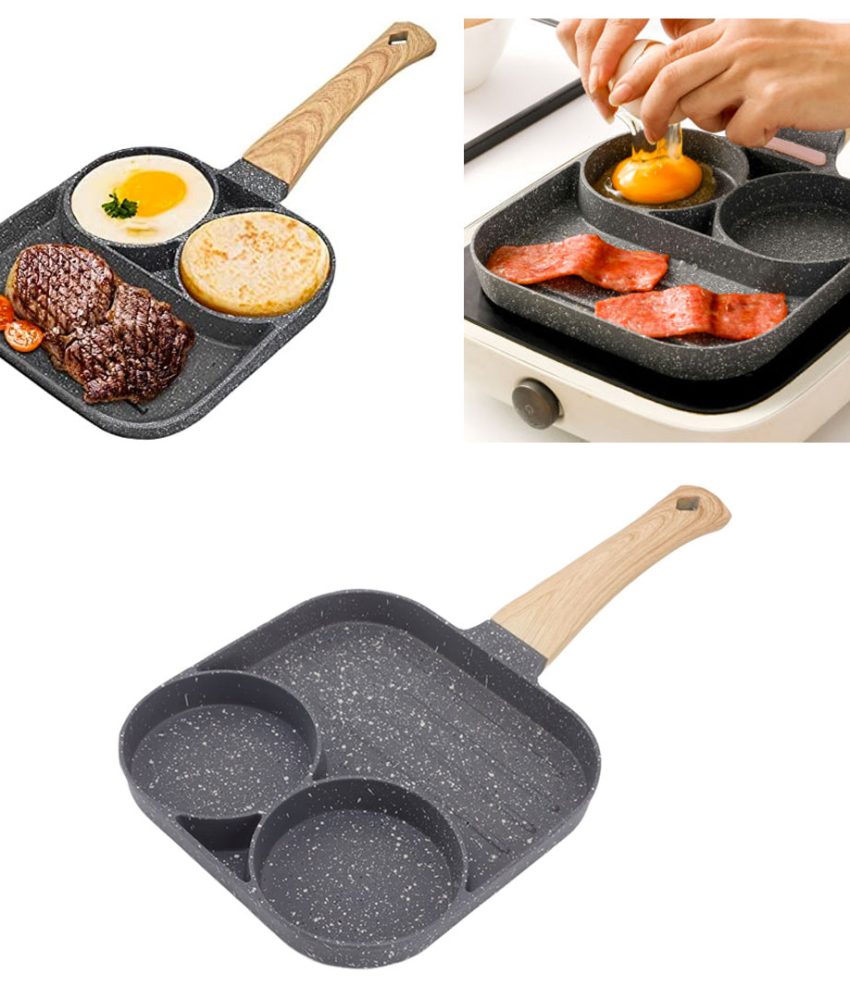 Tigaie antiaderenta cu 2 compartimente si zona de grill, material aliaj de aluminiu, Frying Pan