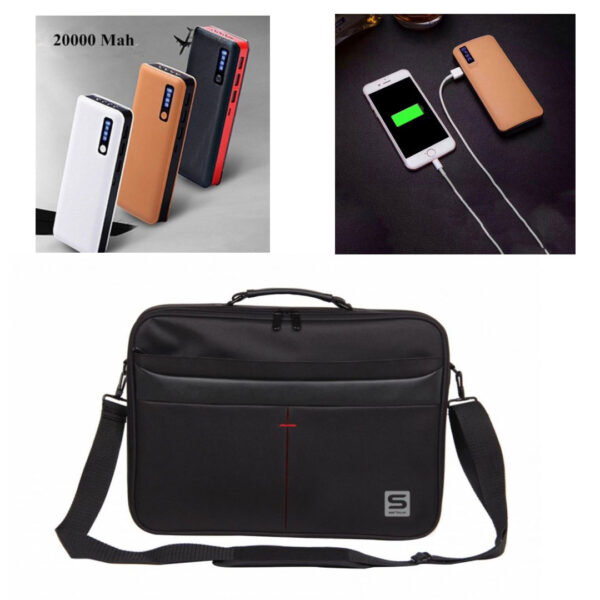 Geanta notebook Serioux, SRX-8444, dimensiuni 40 x 30 x 6cm + Baterie externa Smart Power Bank 20000 mAh, 3 x USB design piele