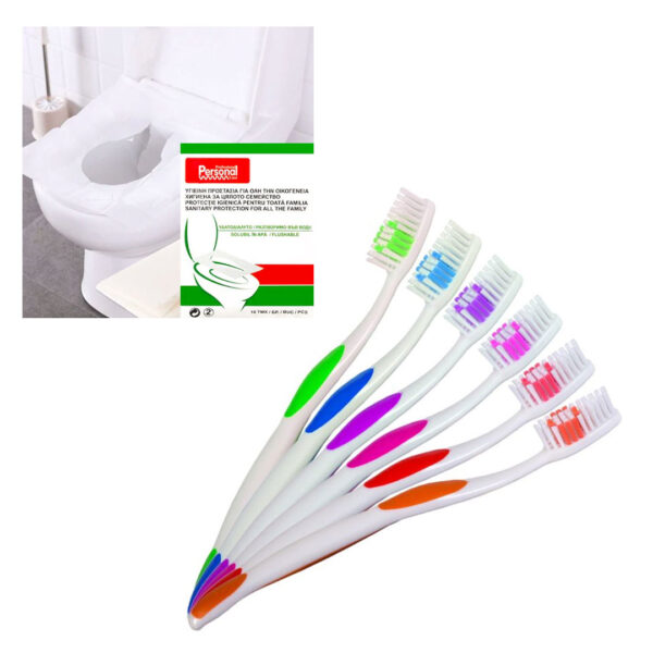 Periuta de Dinti pentru Adulti cu Capac  6buc + Set huse igienice din hartie pentru colac WC, 10 buc