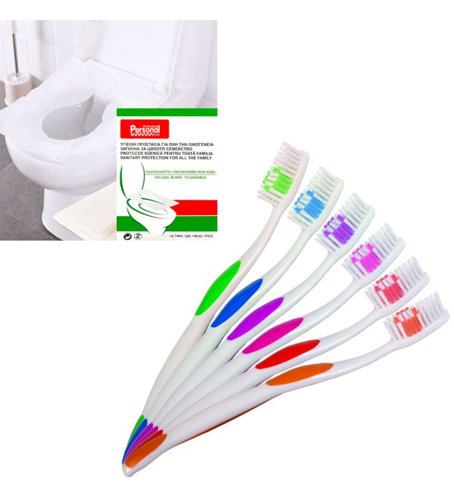 Periuta de Dinti pentru Adulti cu Capac  6buc + Set huse igienice din hartie pentru colac WC, 10 buc