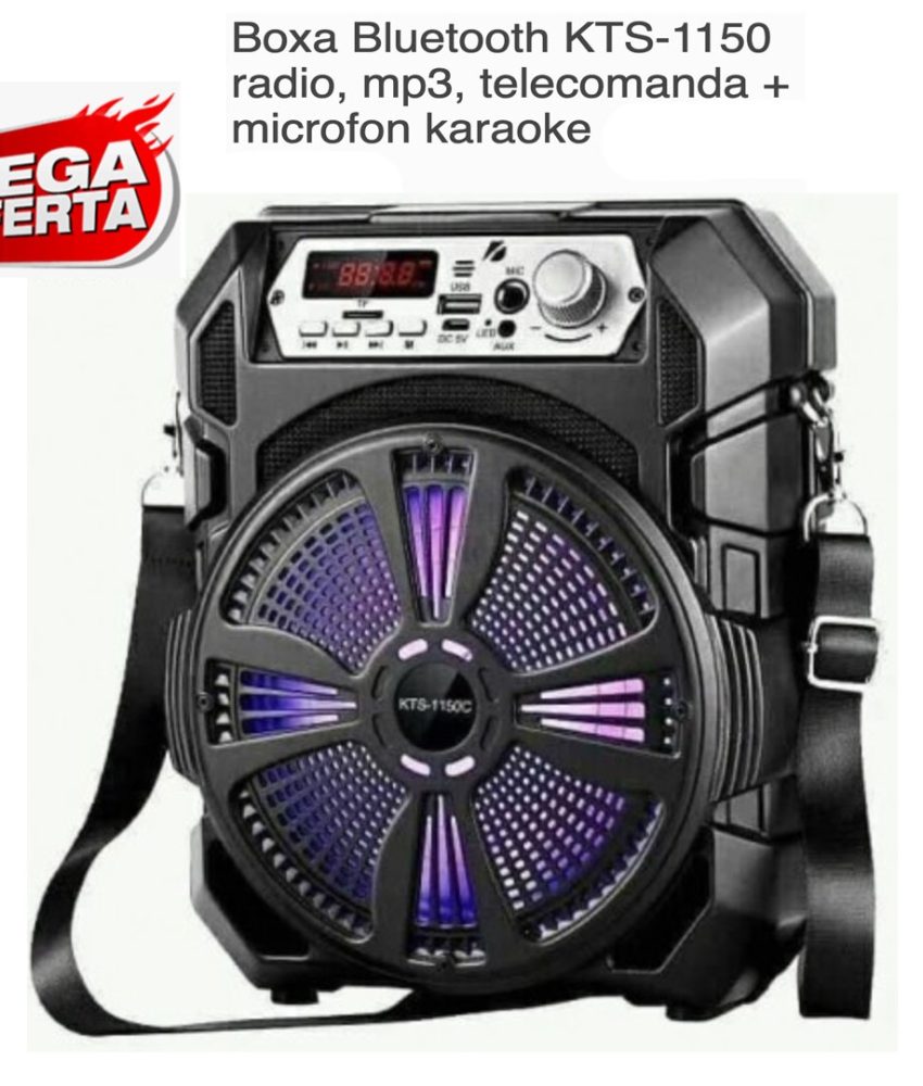 Super Reducere! Boxa activa KTS 1150, Bluetooth, Port USB, TF Card si MicroSD, Radio, Joc de lumini + Microfon + Telecomanda, la doar 99 Lei!