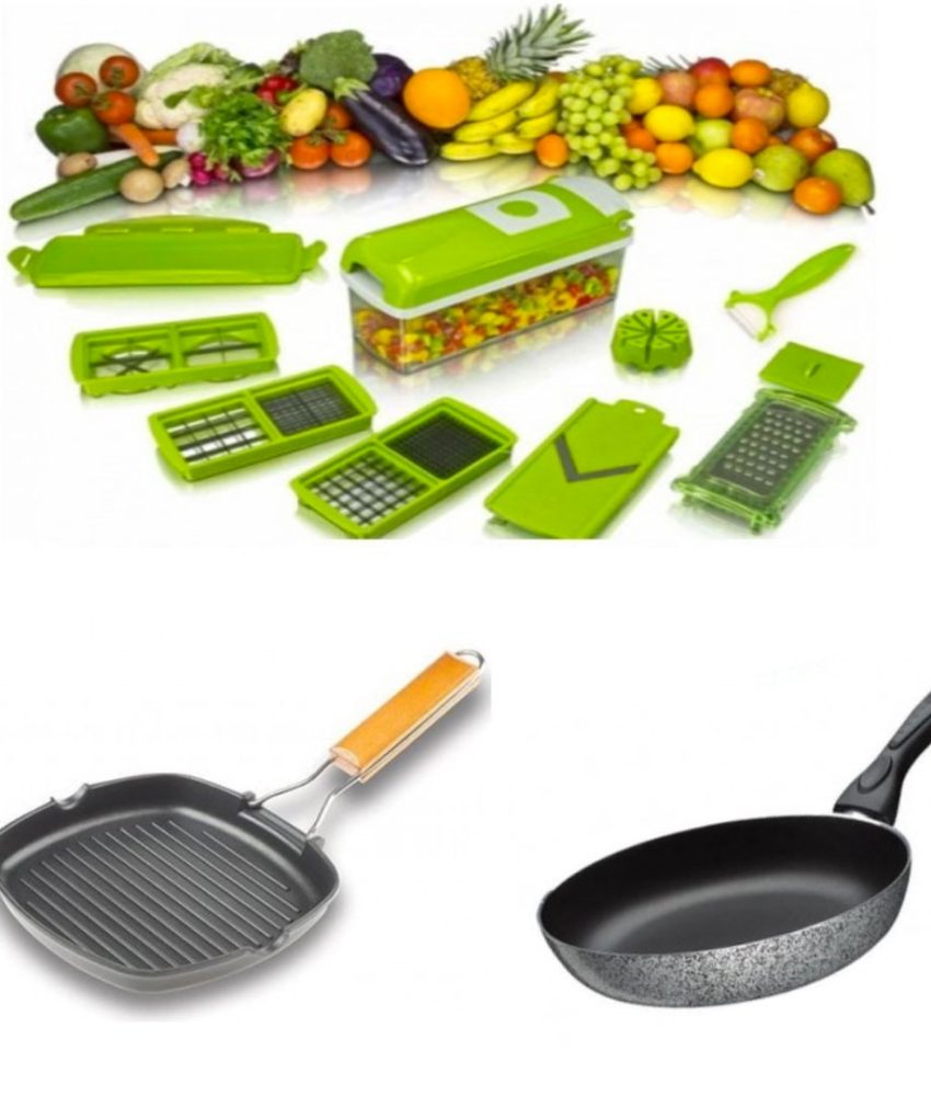 Razatoarea Nicer Dicer cu 11 moduri de taiere, pentru fructe si legume + Tigaie Grill cu maner pliabil + Tigaie teflon 24cm!