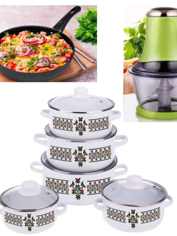 Set de gatit Vanora 10 piese + Robot de bucatarie electric/Tocator + Tigaie teflon Delis, 24cm!