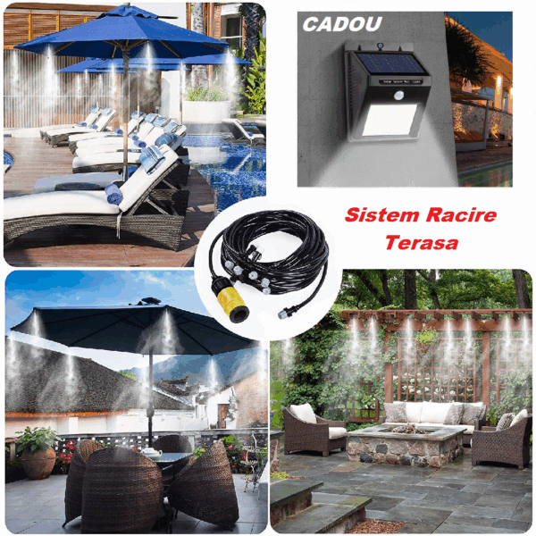 Sistem racire terasa prin vaporizare 10m + Cadou Lampa cu panou solar Ever Bright 24 led, senzor, la doar 69 ron in loc de 159!
