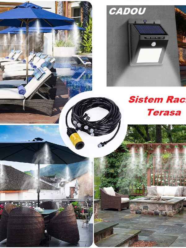 Sistem racire terasa prin vaporizare 10m + Cadou Lampa cu panou solar Ever Bright 24 led, senzor, la doar 69 ron in loc de 159!