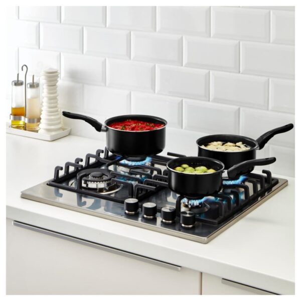 Set 3 cratite Teflon, calitate Germana negru/Crem + CADOU set 3 cutite inox