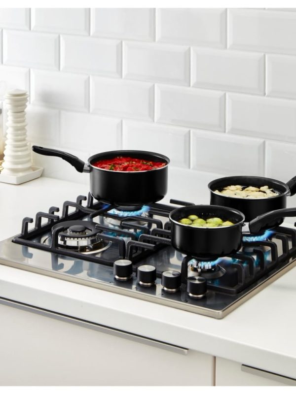 Set 3 cratite Teflon, calitate Germana negru/Crem + CADOU set 3 cutite inox