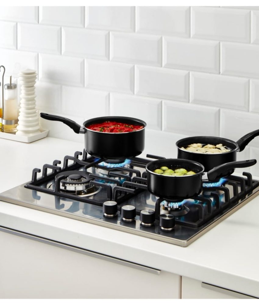 Set 3 cratite Teflon, calitate Germana negru/Crem + CADOU set 3 cutite inox