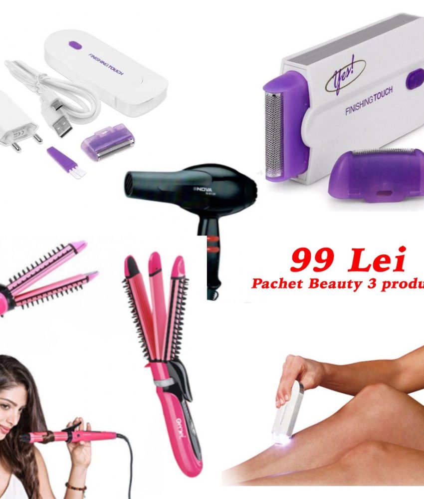 Pachet Beauty 3 Produse: Epilator Finishing Touch cu accesorii incluse, tehnologie Sensa Light, fara fir + Placa de par 3 in 1 + Cadou Feon