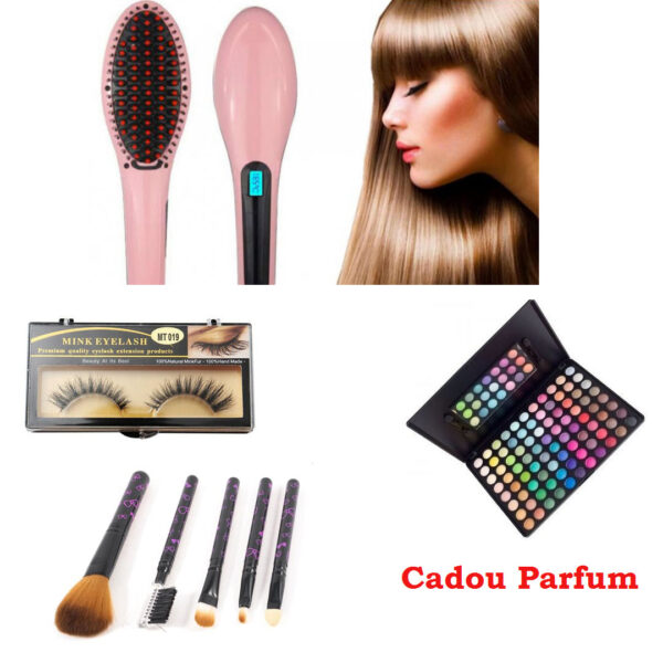 Pachet Beauty: Perie electrica profesionala de indreptat parul Straight Brush + Trusa farduri, 88 culori + Set 5 pensule make-up + Set gene false! CADOU parfum Luxury 30ml!