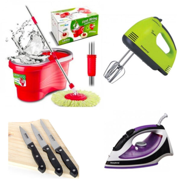Mop Rotativ cu galeata + Fier de Calcat cu Aburi + Set 3 Cutite Inox Germania + CADOU un Mixer electric, la 2 pachete comandate!