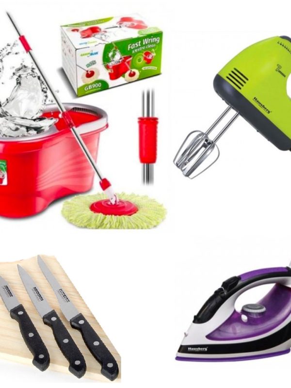 Mop Rotativ cu galeata + Fier de Calcat cu Aburi + Set 3 Cutite Inox Germania + CADOU un Mixer electric, la 2 pachete comandate!