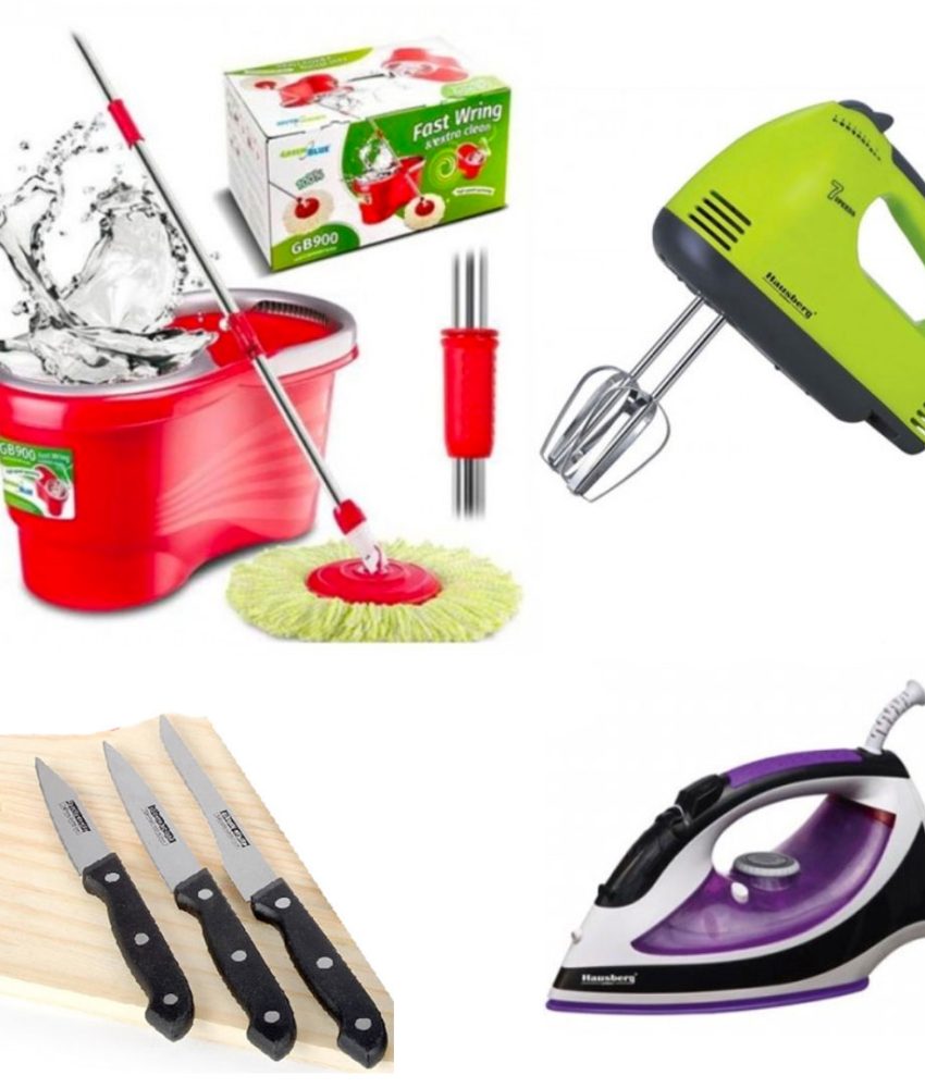 Mop Rotativ cu galeata + Fier de Calcat cu Aburi + Set 3 Cutite Inox Germania + CADOU un Mixer electric, la 2 pachete comandate!