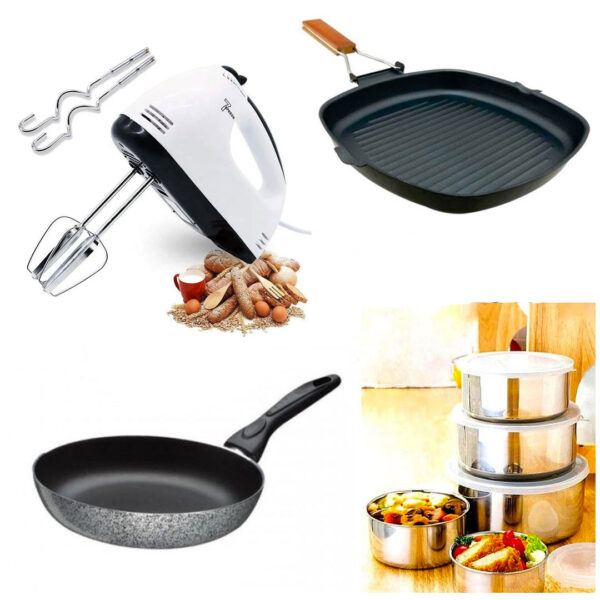 Mixer electric, 7 viteze, 4 palete + Tigaie teflon 24cm + Tigaie Grill cu maner pliabil + Cadou Set 10 vase inox cu capace